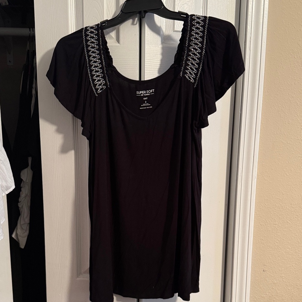 Torrid Black Blouse with Embroidered Shoulders